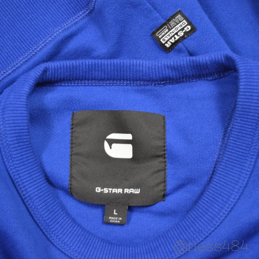G Star Raw Men Blue Crewneck Sweatshirt Long Sleeve Graphic Print‎ Logo Size L